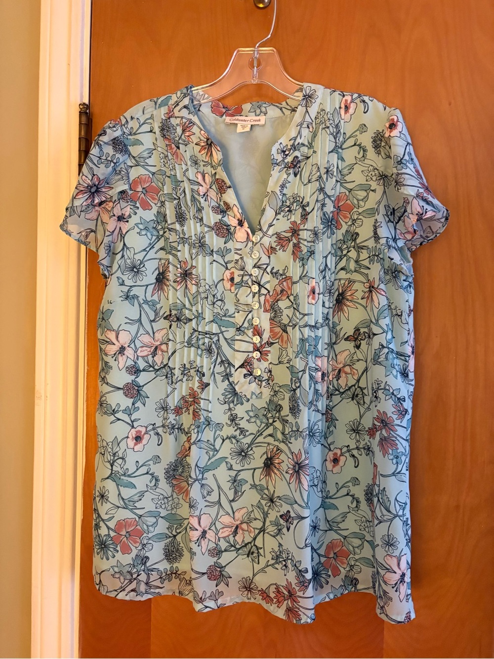 Cold water creek Pintuck Short-Sleeve Blouse - aqua/light teal